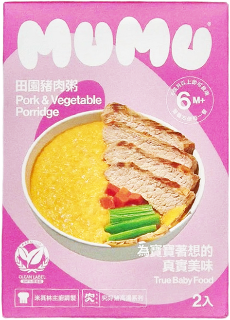 MUMU 寶寶粥 田園豬肉粥 2包, 田園豬肉, 300g, 1盒