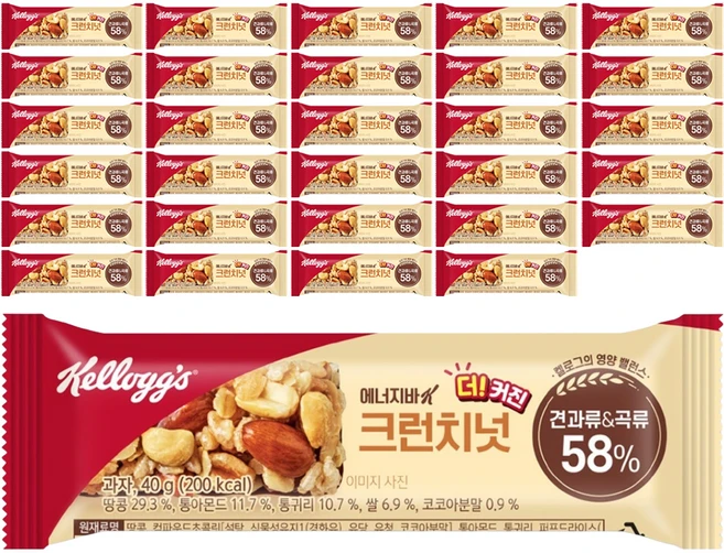 켈로그 에너지바K 크런치넛, 40g, 30개 - 쿠팡