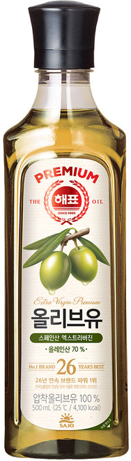 해표 압착 올리브유, 500ml, 1개