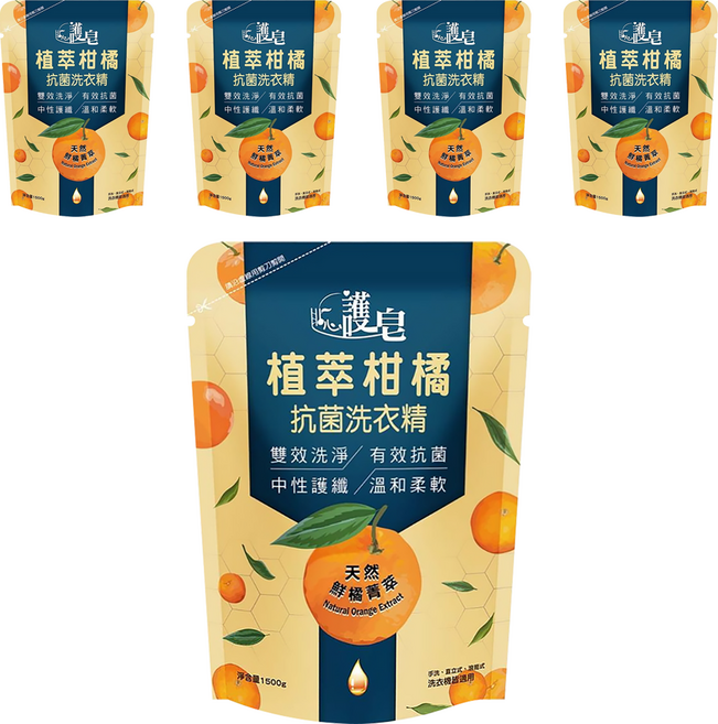 皂福 貼心護皂植萃柑橘抗菌洗衣精 1500g, 5入