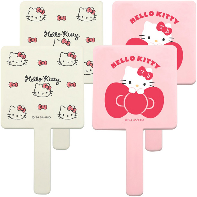뷰티홈 산리오 헬로키티 미니 손거울 2종 세트, 연핑크(미니), 아이보리(패턴 미니), 2세트