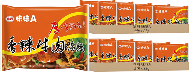 味丹 味味A 香辣牛肉湯麵 83g, 10包