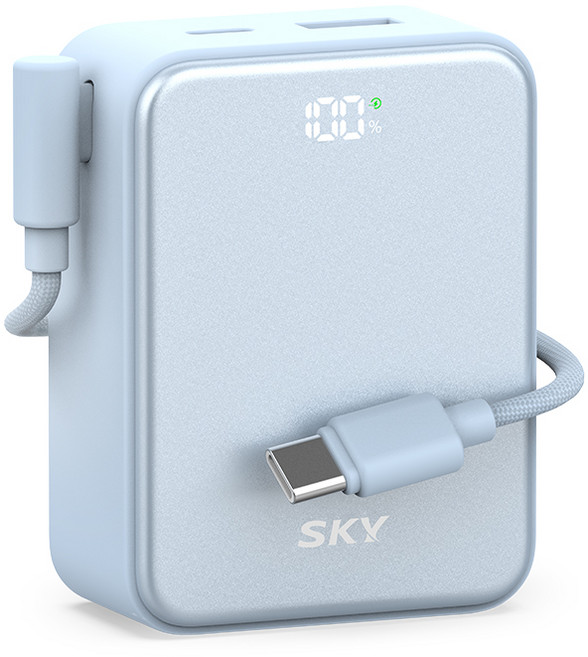 스카이 필 큐브 10000mAh PD QC 22.5W 고속충전 LCD잔량표시 대용량 미니 보조배터리 케이블 C타입, SKY-A10, 블루