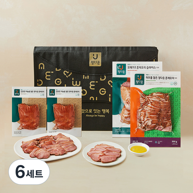 정다운 오메가3 훈제오리 슬라이스 500g + 허브를 담은 훈제오리 500g + 마늘을 담은 훈제오리 400g + 머스타드소스 12g x 5p 선물세트 1호, 6세트