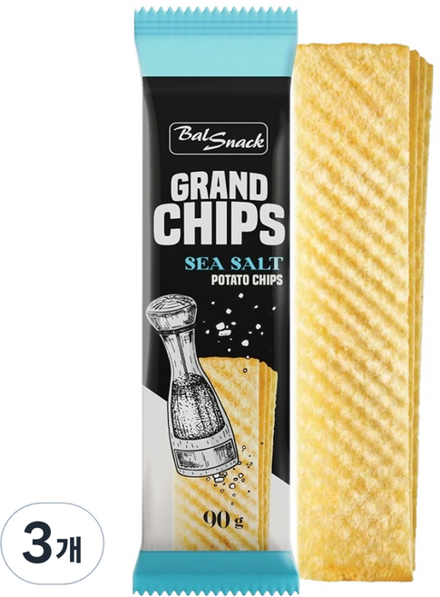 발스낵 그랜드 감자칩 씨솔트, 90g, 3개