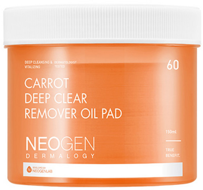 NEOGEN 紅蘿蔔深層淨膚卸妝油棉片, 60枚入, 1個