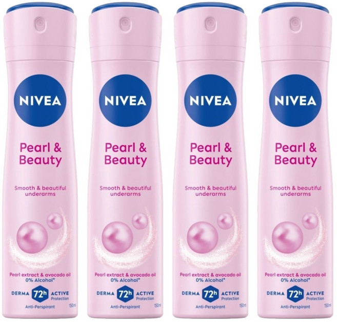 NIVEA 妮維雅 台灣公司貨 止汗爽身噴霧 珍珠煥采, 4瓶, 150ml