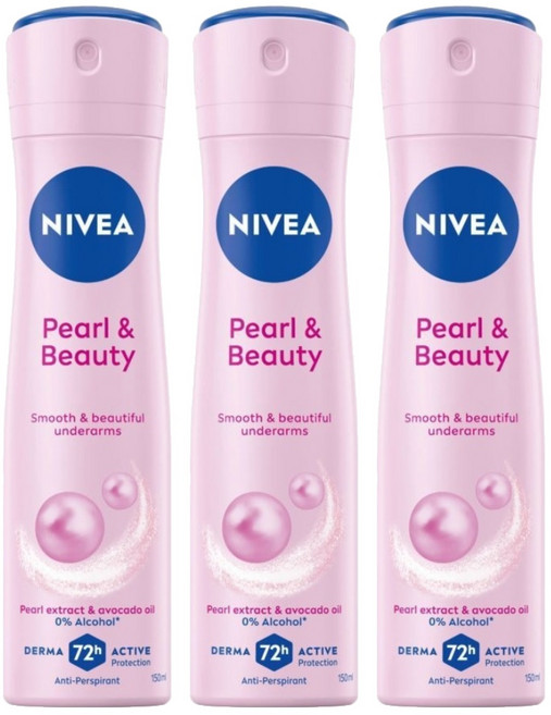 NIVEA 妮維雅 台灣公司貨 止汗爽身噴霧 珍珠煥采, 3瓶, 150ml