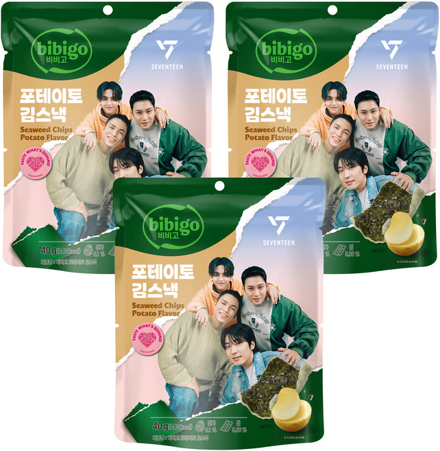 CJ bibigo 海苔脆片 馬鈴薯口味, 3包, 40g