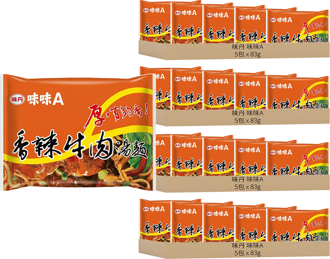 味丹 味味A 香辣牛肉湯麵 83g, 20包