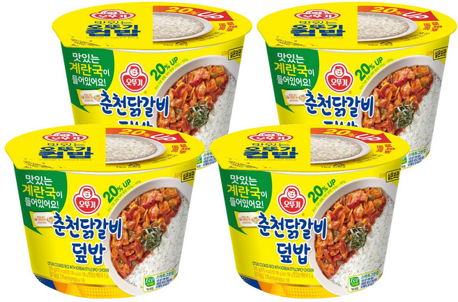 오뚜기 컵밥 춘천닭갈비덮밥+계란국, 315g, 4개