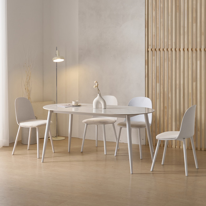 파로마 로니 1600 세라믹 식탁 + 의자 4P 세트 4인용 방문설치, 화이트(식탁), 아이보리(의자), 일반의자 4