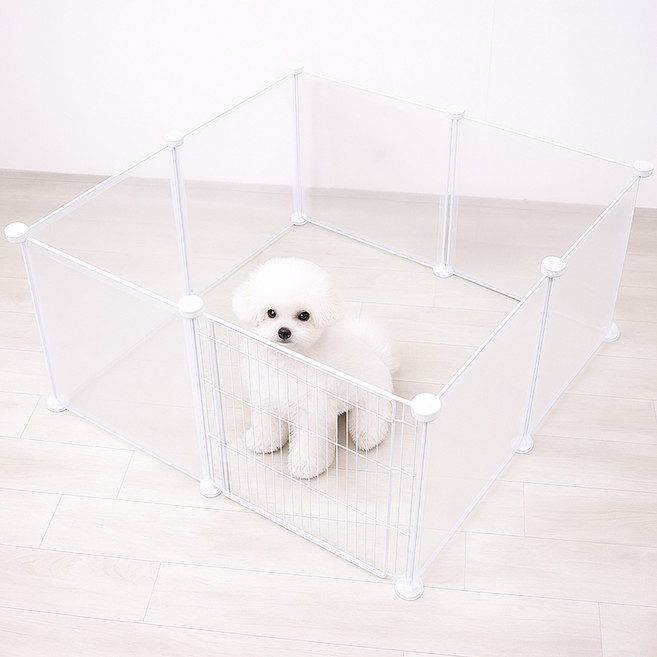 라이프란스 반려동물 투명울타리 소형 7개+ 커넥터 철장 펜스 + 철문, 반투명, 1세트