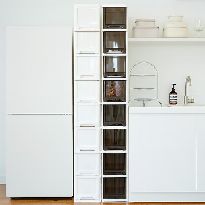 보노하우스 모던 슬림 틈새 수납장 8단, 화이트, 1개