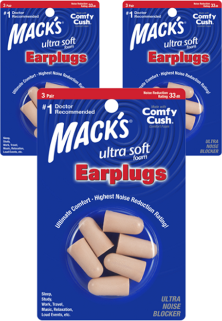 Macks 소프트 폼 울트라소프트 소음방지 이어플러그 6p, 3개, 3쌍