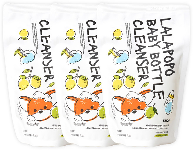케이맘 랄라포포 유아용 젖병식기세정제 거품형 리필 쿨라임향, 400ml, 3개
