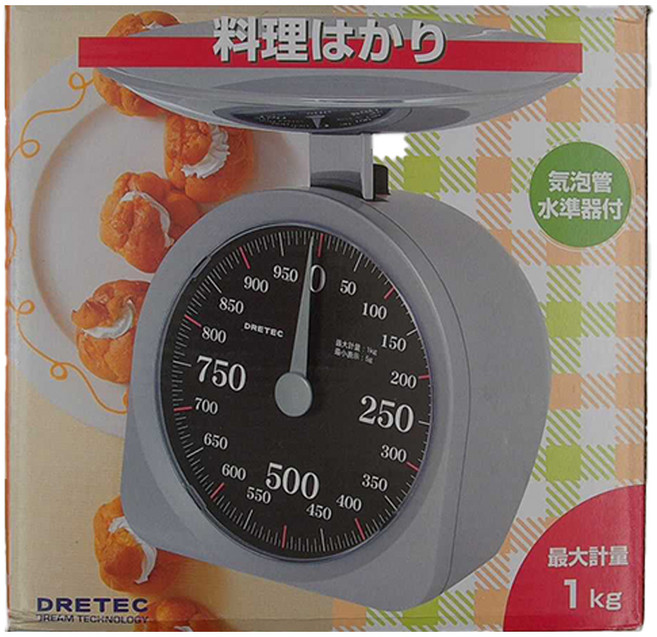 dretec 機械彈簧式料理秤 超大面板 氣泡管水平器付, KS-181SB, 1kg, 銀色