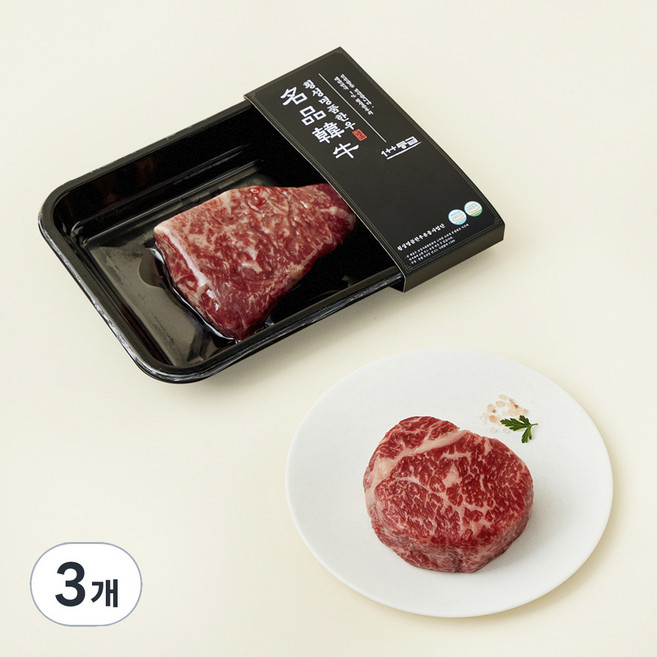 횡성한우 1++ 채끝 스테이크용 (냉장), 200g, 3개
