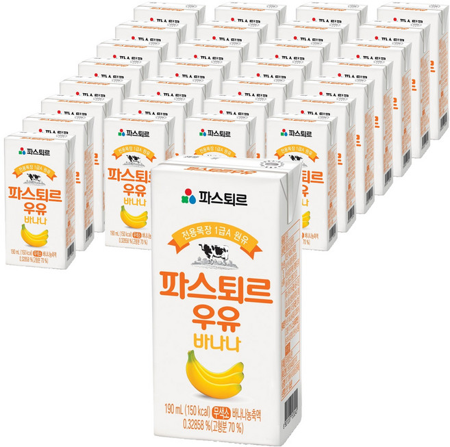 파스퇴르 전용목장 1급A 원유 바나나우유, 190ml, 48개