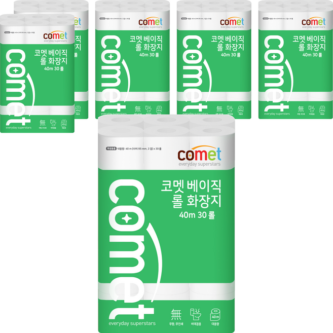 코멧 베이직 2겹 롤화장지 40m, 30개입, 6개