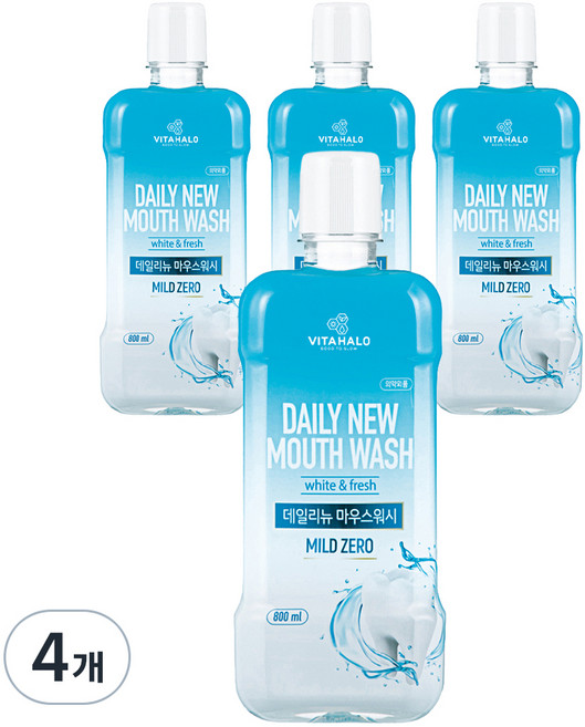 비타할로 데일리뉴 마우스워시 마일드 제로, 800ml, 4개
