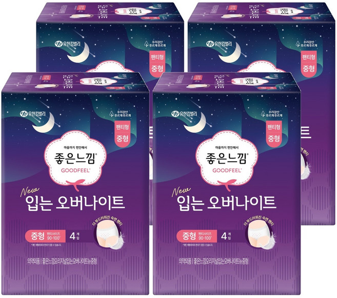 좋은느낌 입는 오버나이트, 중형, 4개입, 4개