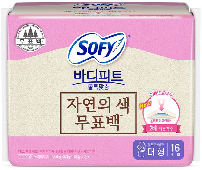 쏘피 바디피트 볼록맞춤 생리대 날개형, 대형, 16개입, 1개