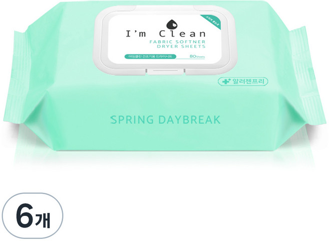 아임클린 건조기용 드라이시트 섬유유연제 스프링데이브레이크 본품, 80매, 6개