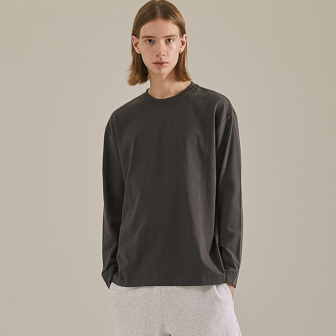 베이직하우스 남녀공용 면 16수 릴렉스핏 통기성 긴팔 티셔츠 LATS0111