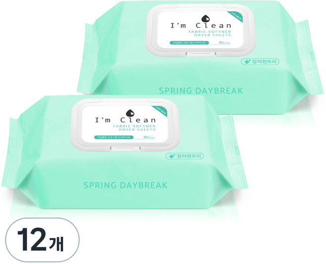 아임클린 건조기용 드라이시트 섬유유연제 스프링데이브레이크 본품, 80매, 12개