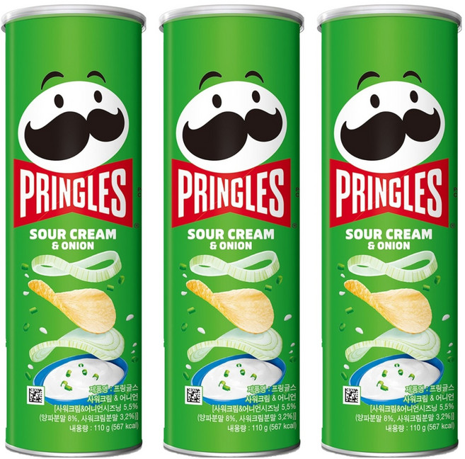 프링글스 사워크림 앤 어니언, 110g, 3개