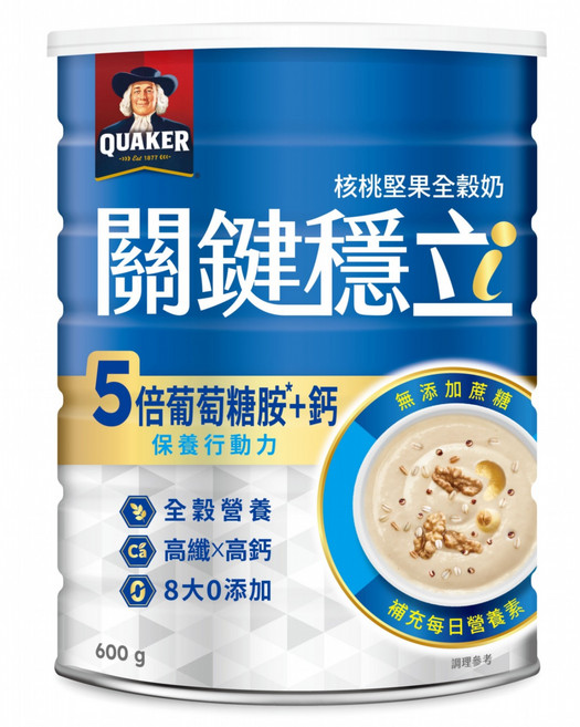 QUAKER 桂格 關鍵穩立全穀奶 核桃堅果, 600g, 1罐