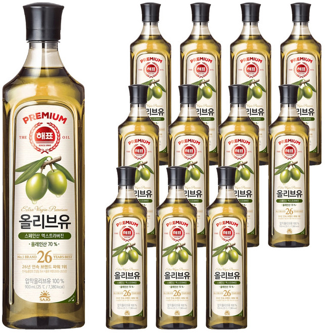 해표 압착 올리브유, 900ml, 12개