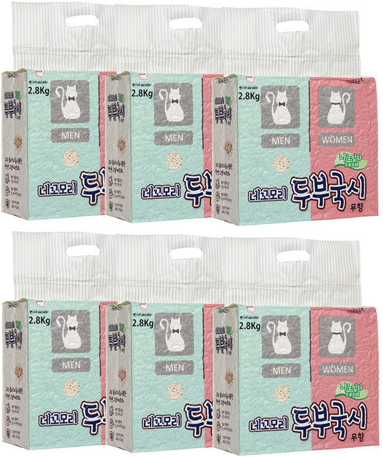 네꼬모리 두부국시 나노입자 고양이 모래, 2.8kg, 6개, 무향