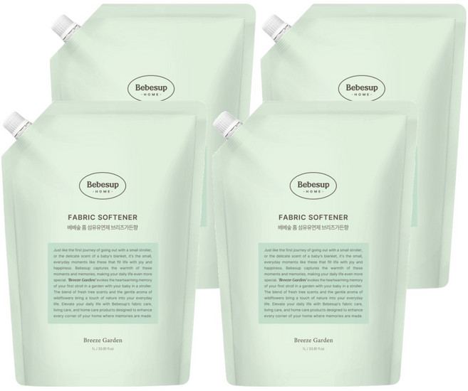 베베숲 유아용 홈 섬유유연제 브리즈가든향 리필, 1L, 4개