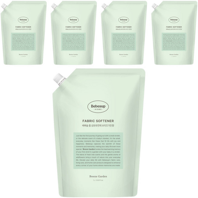 베베숲 유아용 홈 섬유유연제 브리즈가든향 리필, 1L, 5개