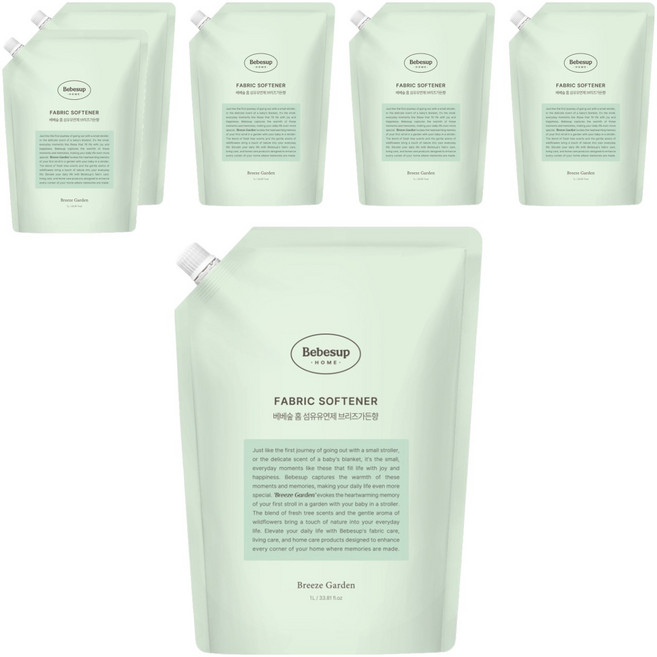 베베숲 유아용 홈 섬유유연제 브리즈가든향 리필, 1L, 6개