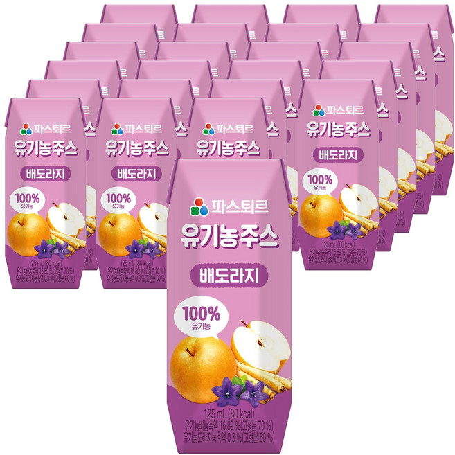 파스퇴르 유기농 주스 배도라지, 125ml, 24개