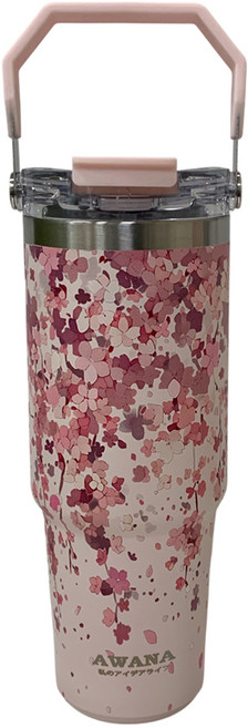 AWANA 花語手提陶瓷杯 AD-900A, 粉櫻花, 1個, 900ml