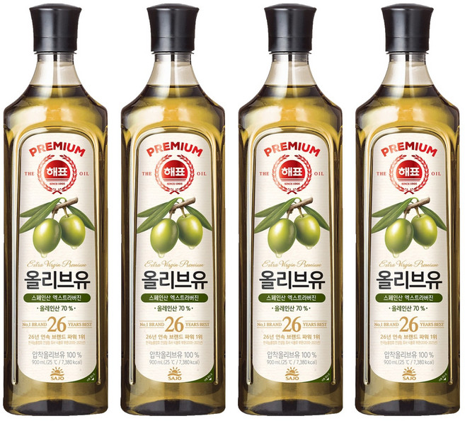 해표 압착 올리브유, 900ml, 4개