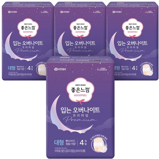 좋은느낌 프리미엄 입는 오버나이트, 대형, 4개입, 4개
