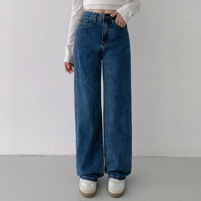 플랜데이 여성용 롱/미디움/숏 기장 고니 세미와이드 데님팬츠