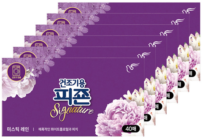 건조기용 피죤 시트 섬유유연제 미스틱레인 본품, 40개입, 6개
