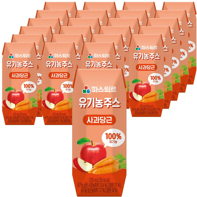 파스퇴르 유기농주스 사과당근, 125ml, 24개, 사과 + 당근 혼합맛