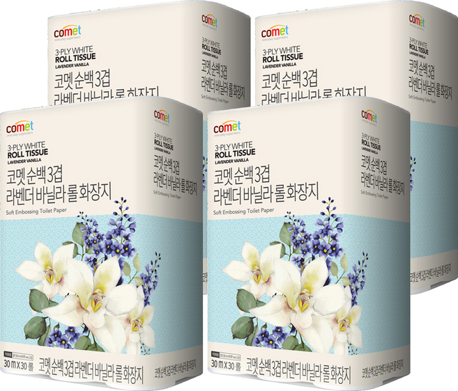 코멧 순백 3겹 라벤더 바닐라 롤화장지, 30m, 30개입, 4개