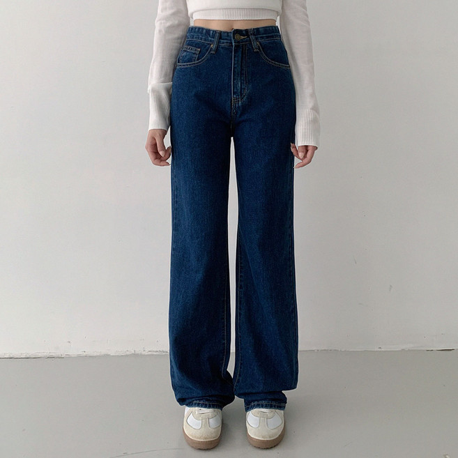 플랜데이 여성용 롱/미디움/숏 기장 고니 세미와이드 데님팬츠