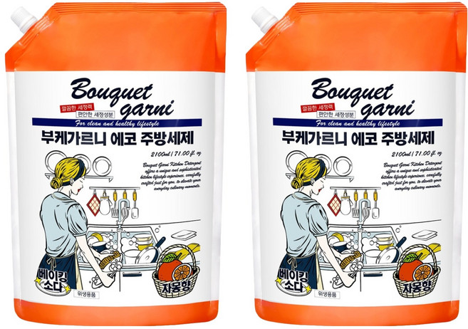 부케가르니 에코 주방세제 자몽향 리필, 2.1L, 2개