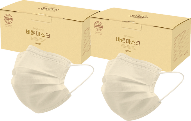 고르고 바른 마스크 대형 성인용, 50매입, 2개, 연베이지