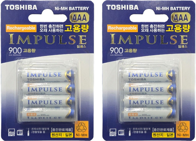 도시바 니켈수소 AAA충전지 900mAh, 4개입, 2개