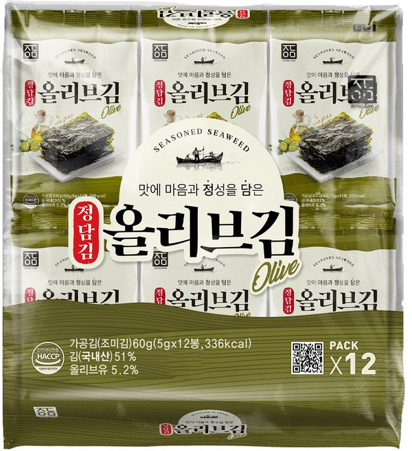 정담김 올리브 도시락김, 5g, 12개